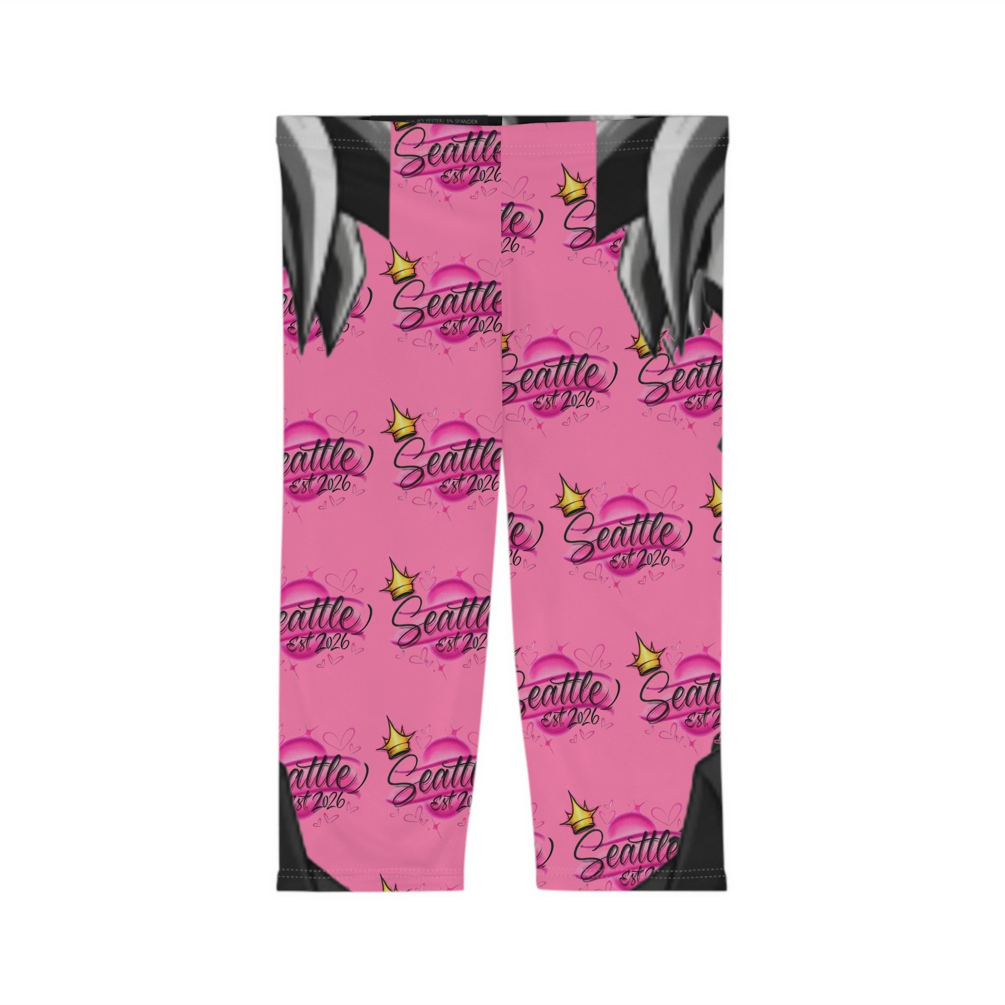 Seattle Queen Capri Leggings — Pink Anime Kiss Graphic