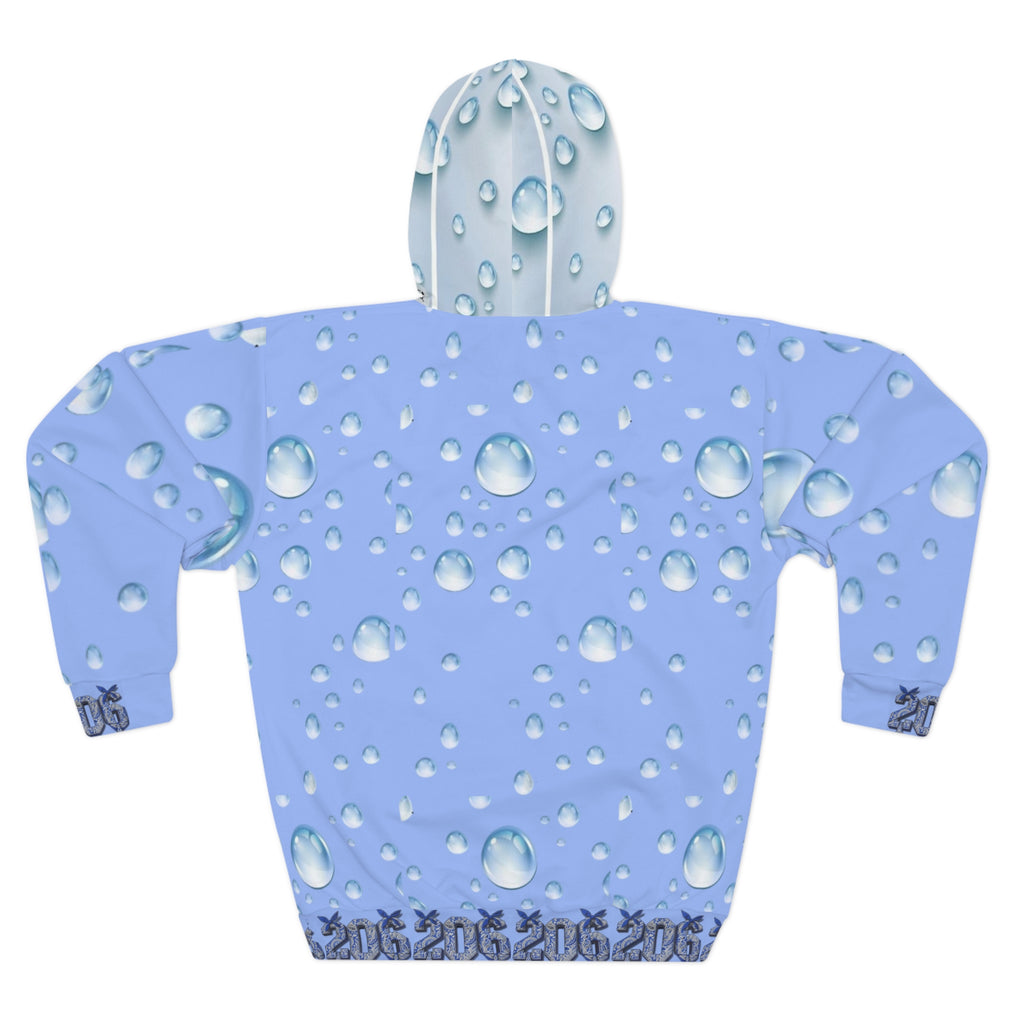206 Water Droplet Hoodie — Blue Raindrop All-Over Print Pullover