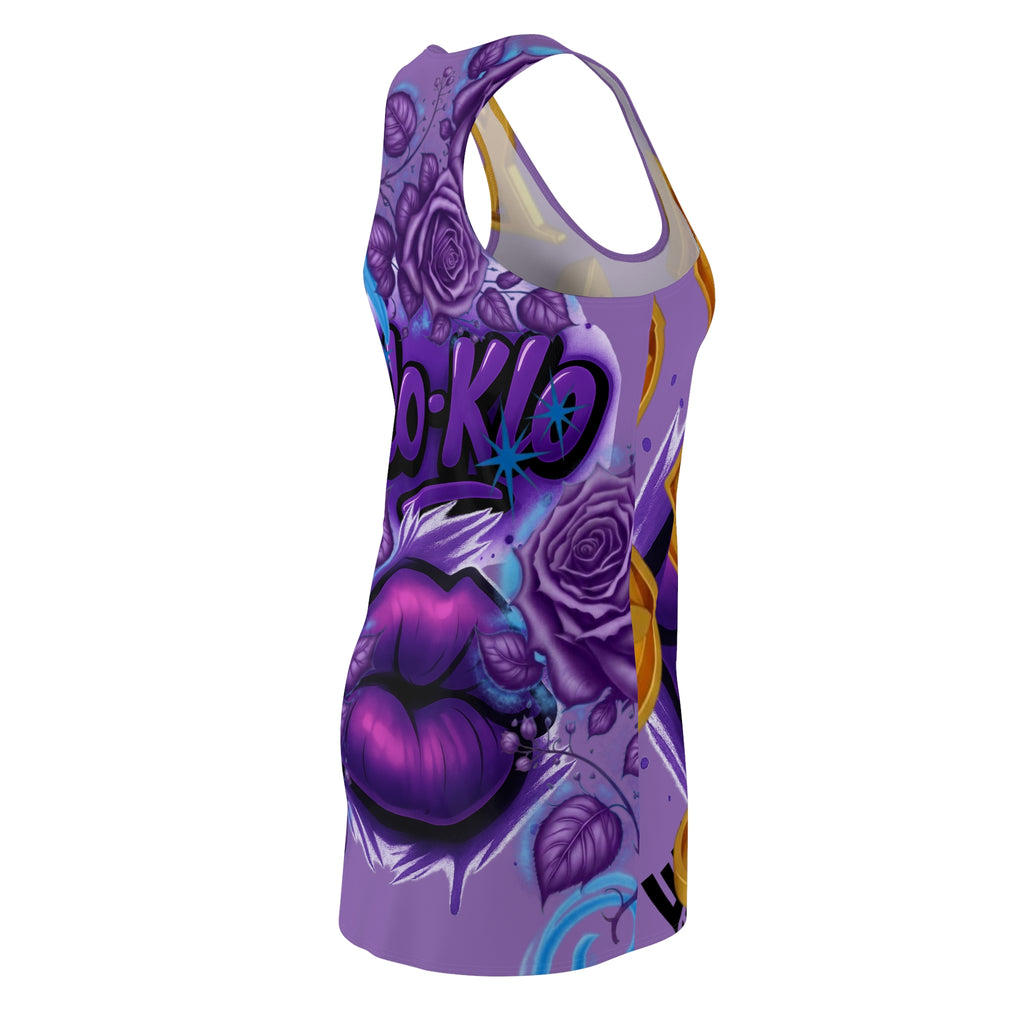 Purple Lip Art Racerback Dress — Bold Graffiti Floral AOP