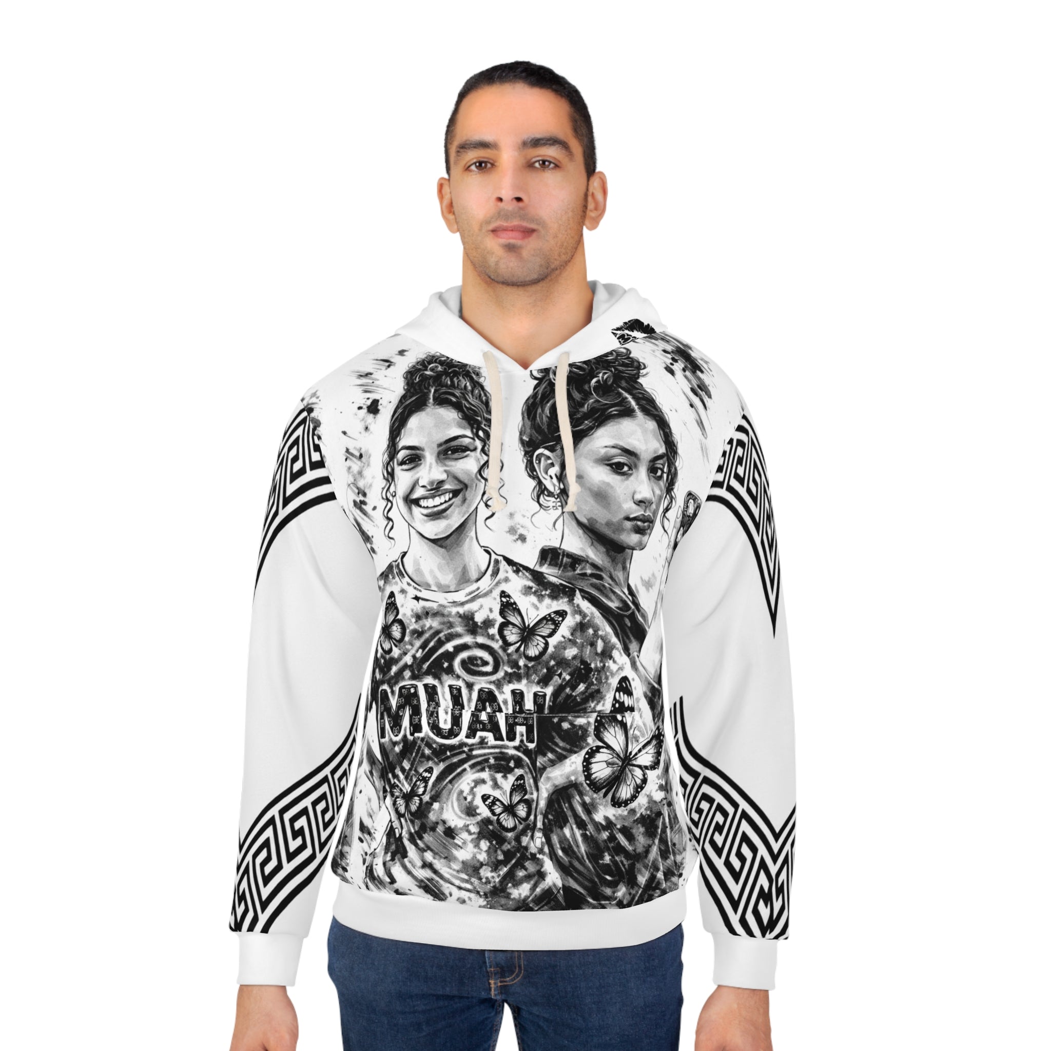 Graphic Hoodie — Black & White Muah Kiss Art Pullover