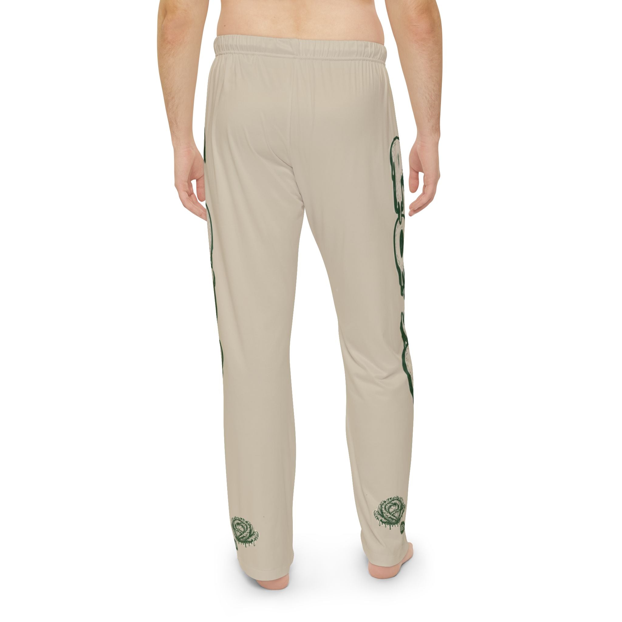 Graphic Pajama Pants — Beige Rose & Drip Logo Loungewear
