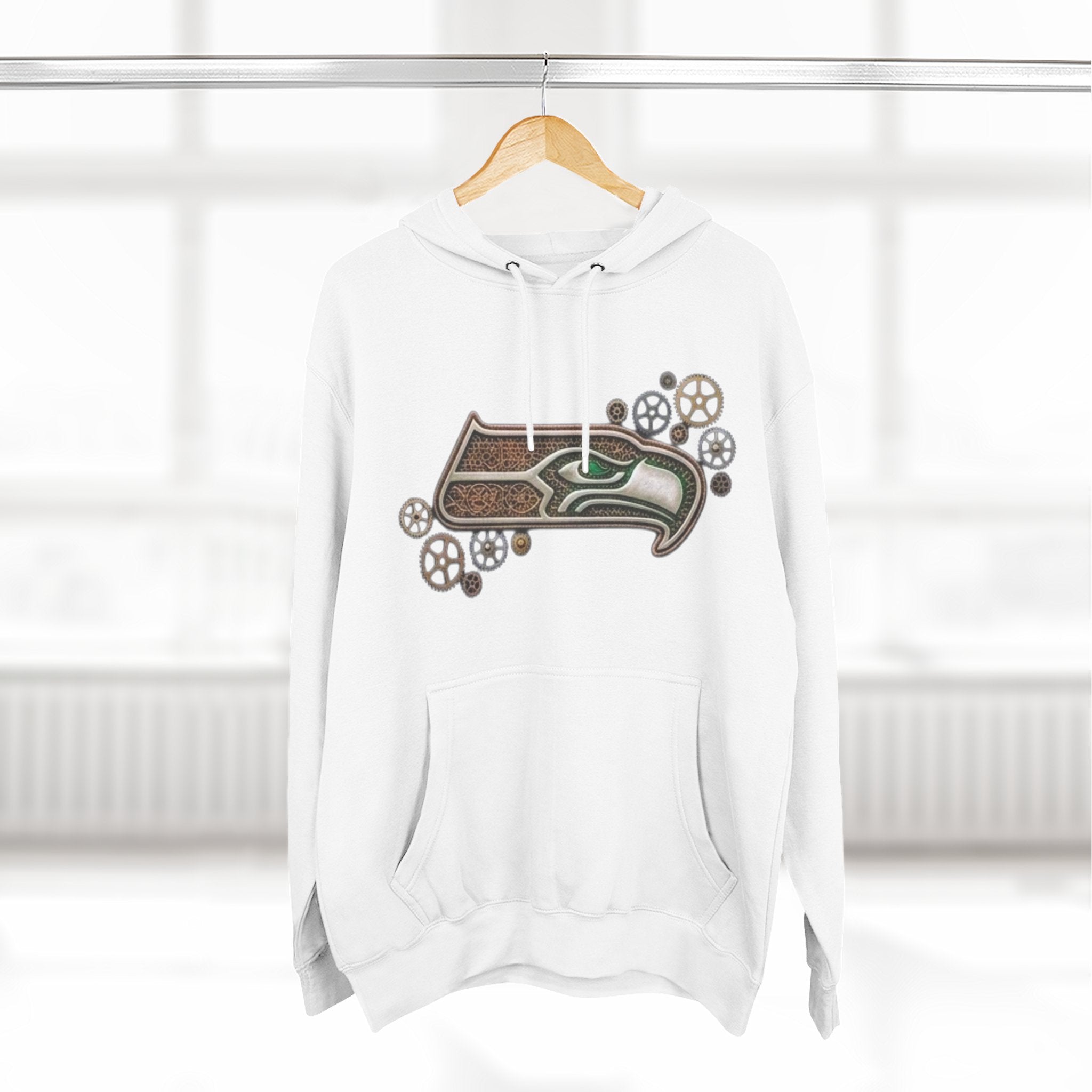Seahawk Gear Hoodie — Vintage Seahawk Emblem with Gear Accents
