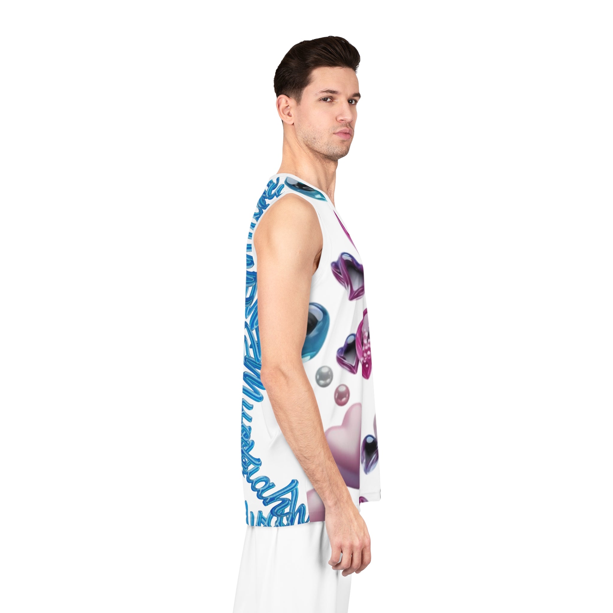 Heart Bubble Basketball Jersey — Pastel Hearts All-Over Print