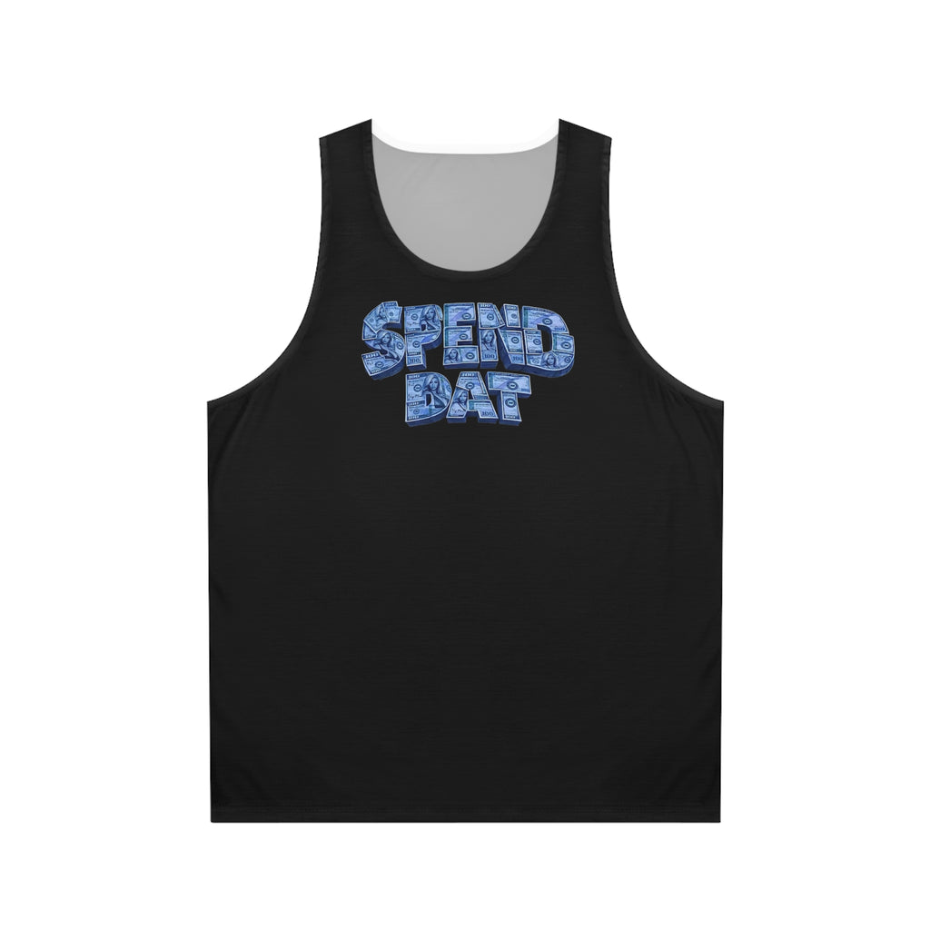 Spend Dat Tank Top — Blue Graffiti Text Graphic Tank