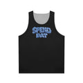 Spend Dat Tank Top — Blue Graffiti Text Graphic Tank