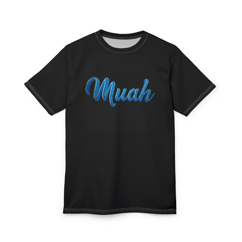 Muah Script Tee - Retro Blue Handwritten Graphic T-Shirt