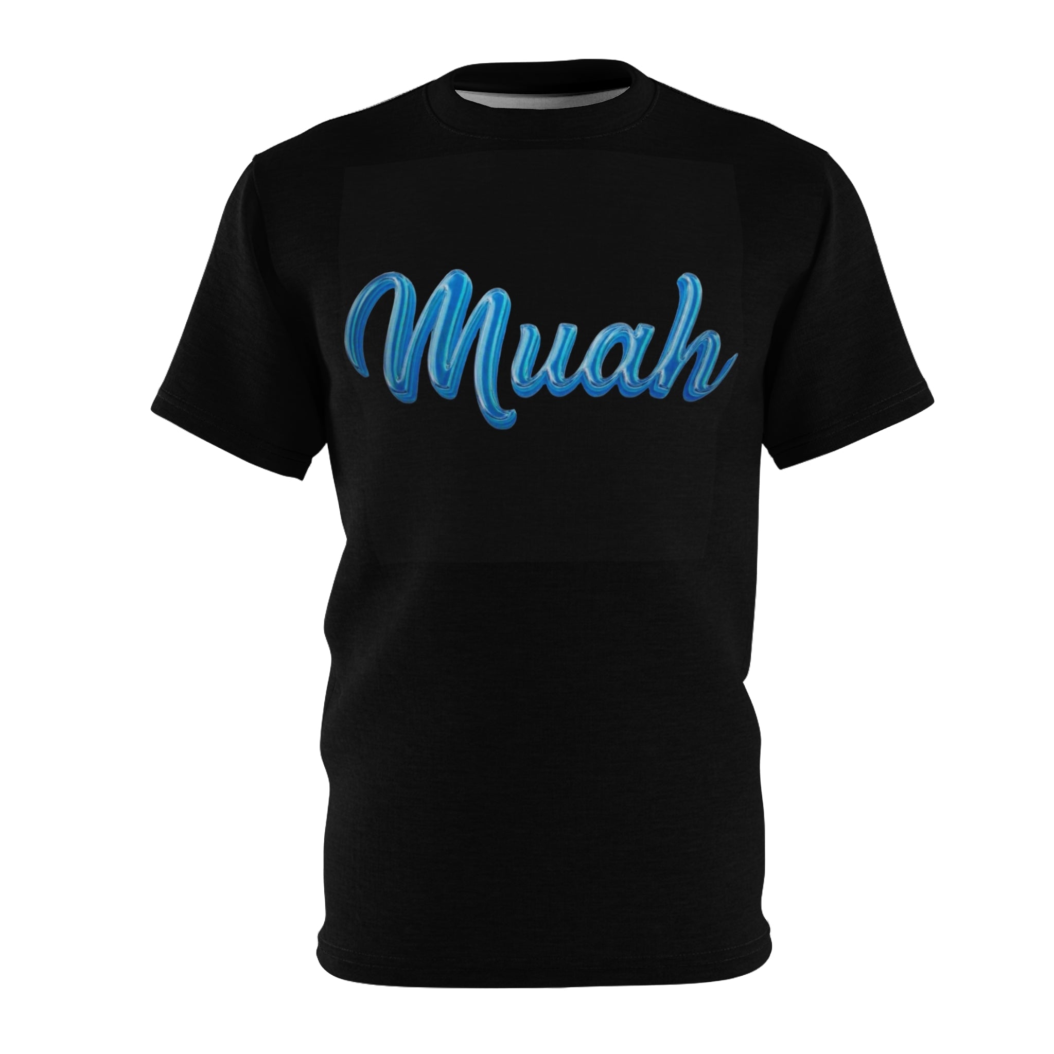 Muah Script Tee - Retro Blue Handwritten Graphic T-Shirt