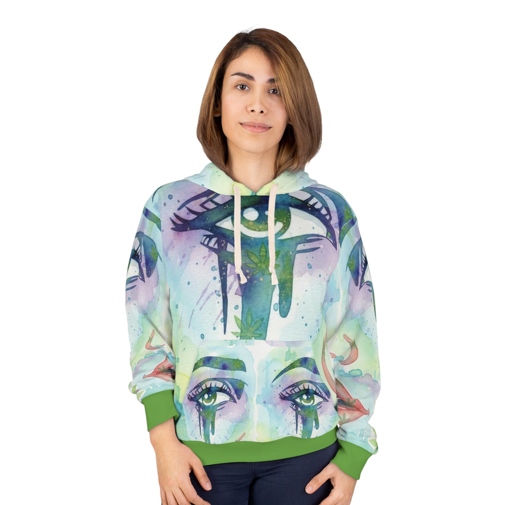 Mystic Cannabis Eye Hoodie – Watercolor All-Over Print Pullover