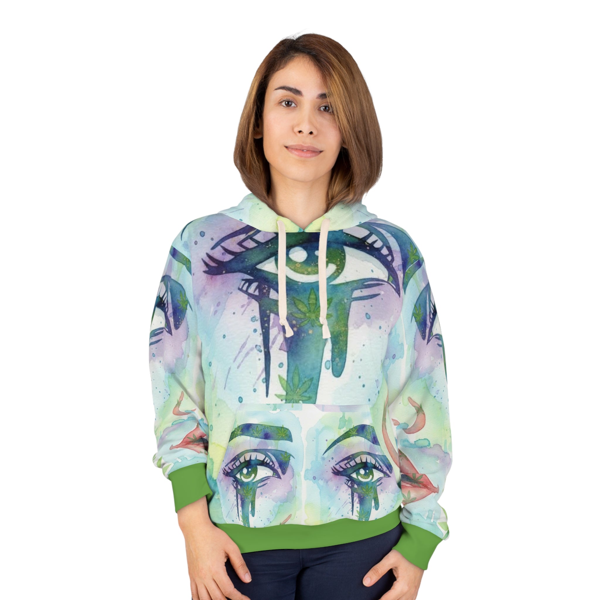 Mystic Cannabis Eye Hoodie – Watercolor All-Over Print Pullover