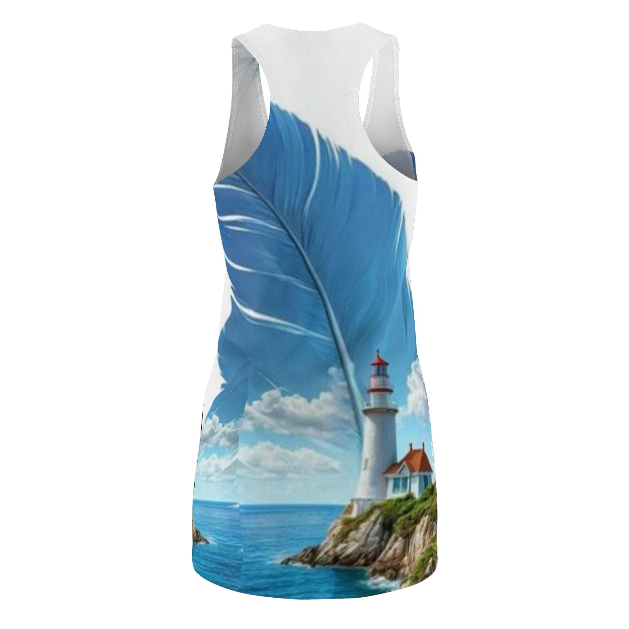 Racerback Dress - Coastal Lighthouse Feather Print AOP