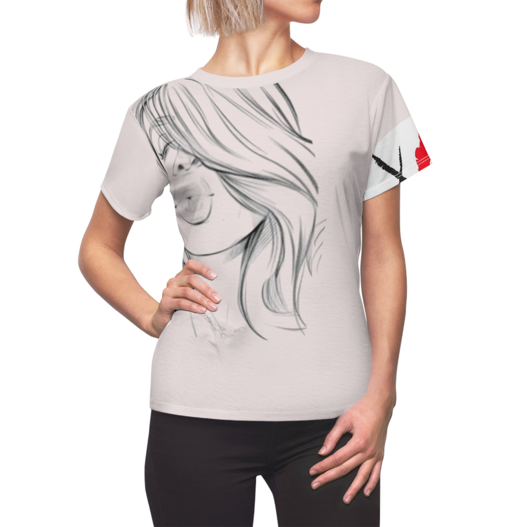 Women's Graphic Tee — Minimal Line Art Girl Design