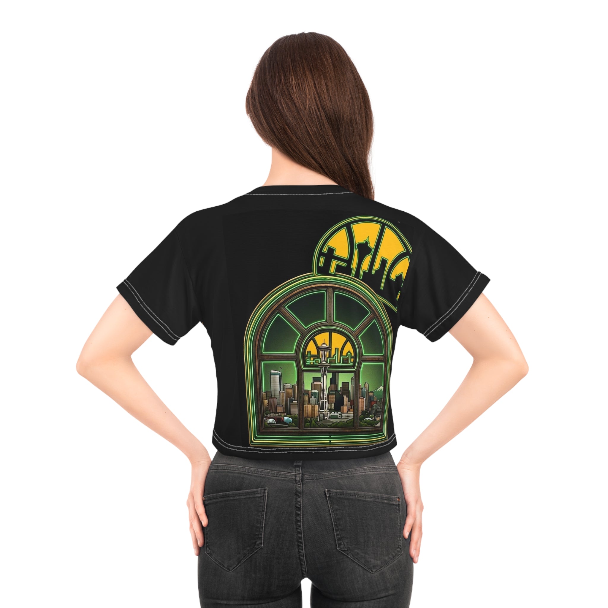 Umbrella City Crop Tee — Art Deco Skyline Graphic