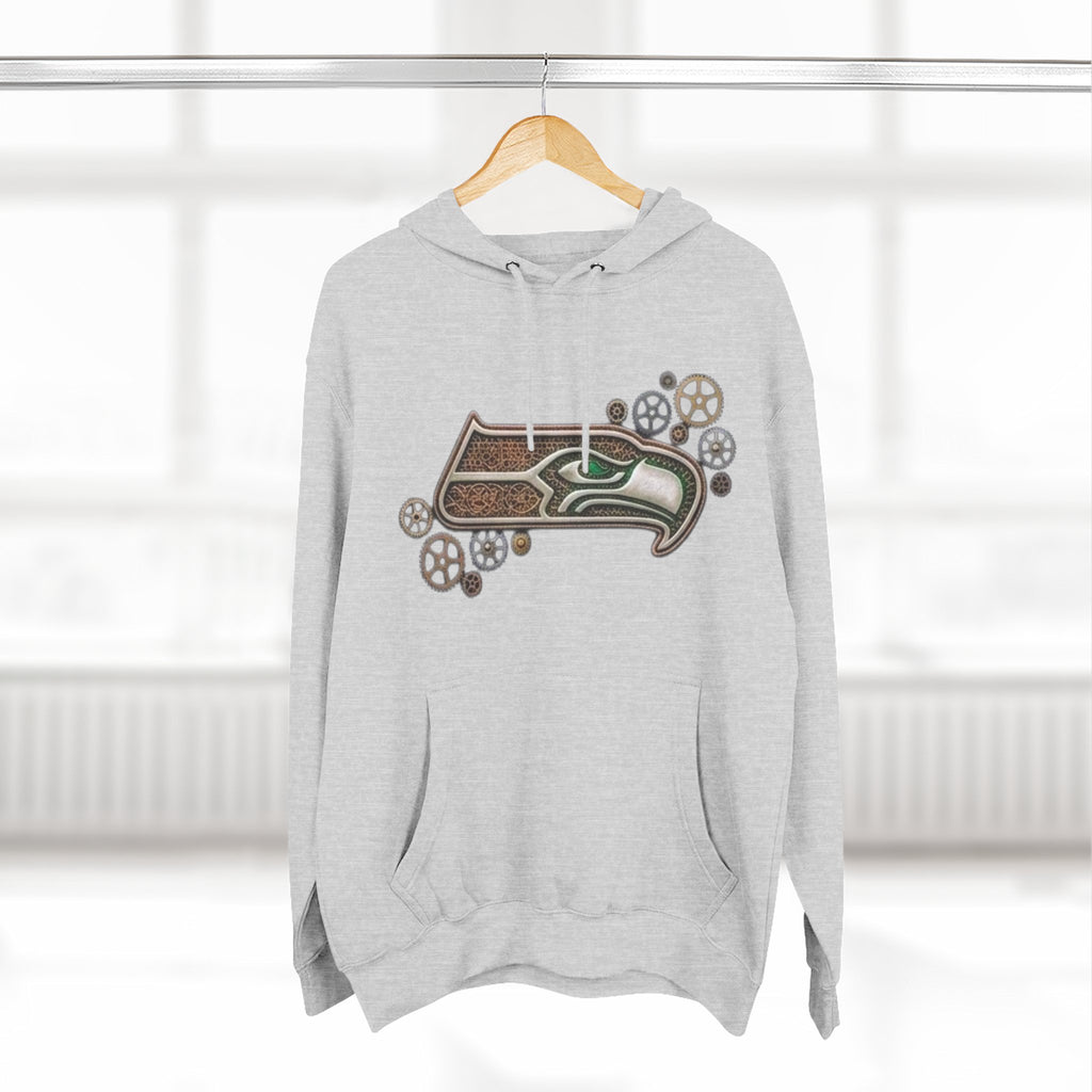 Seahawk Gear Hoodie — Vintage Seahawk Emblem with Gear Accents