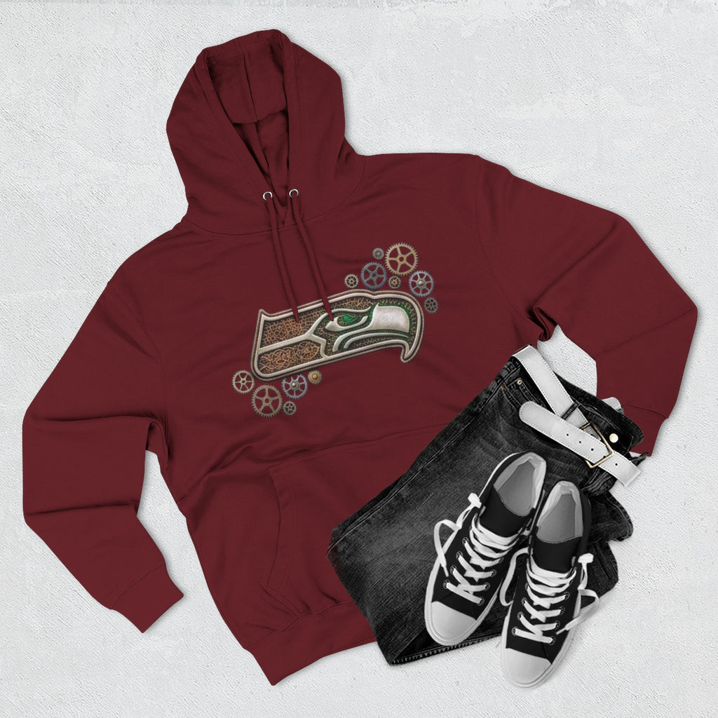 Seahawk Gear Hoodie — Vintage Seahawk Emblem with Gear Accents