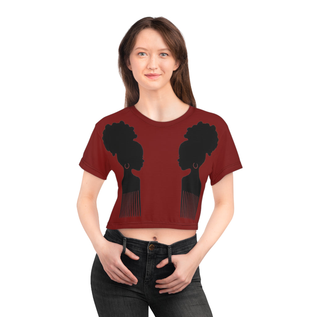 Afro Silhouette Crop Tee — Black Women Natural Hair Graphic Top