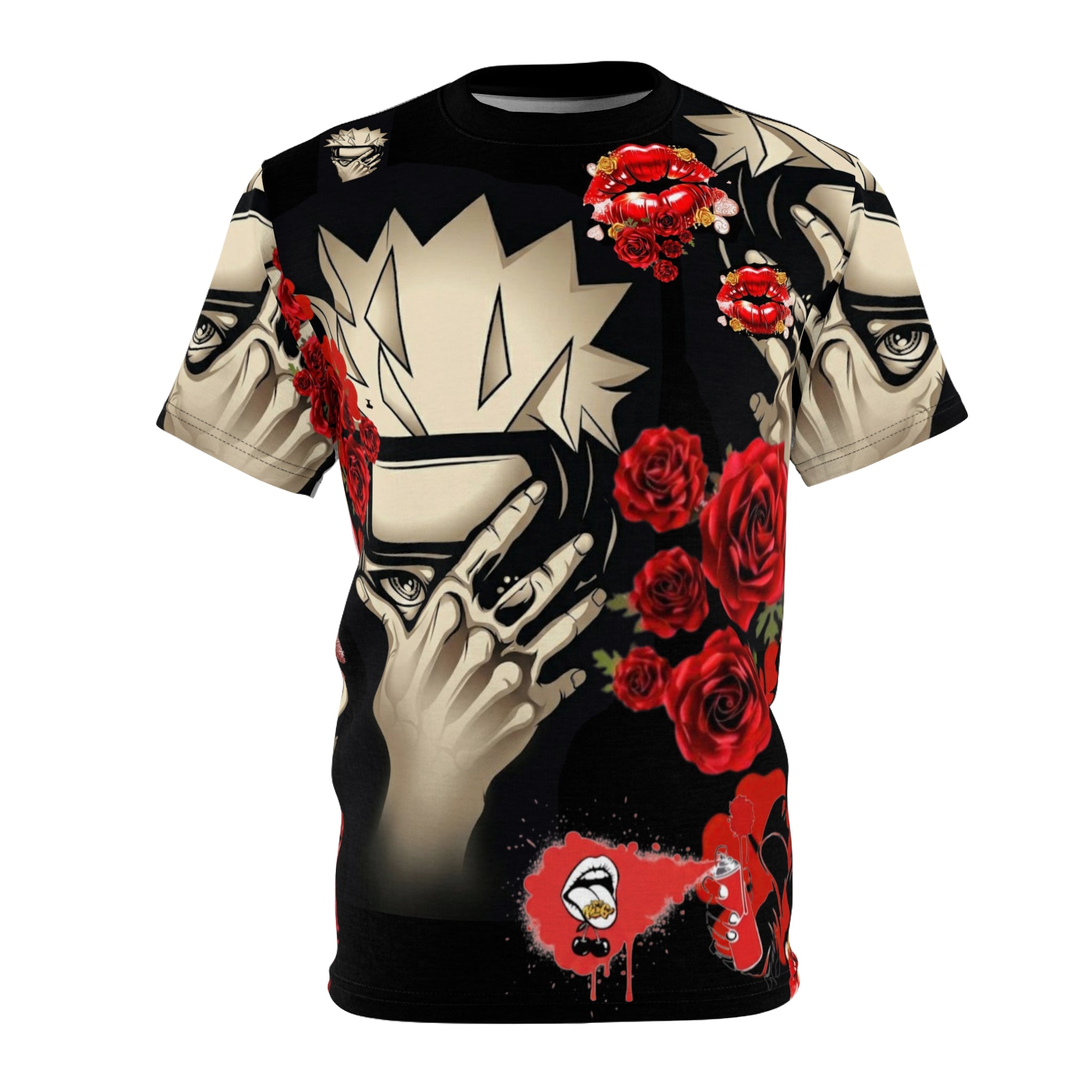 All-Over Print Tee — Mysterious Masked Face Graphic
