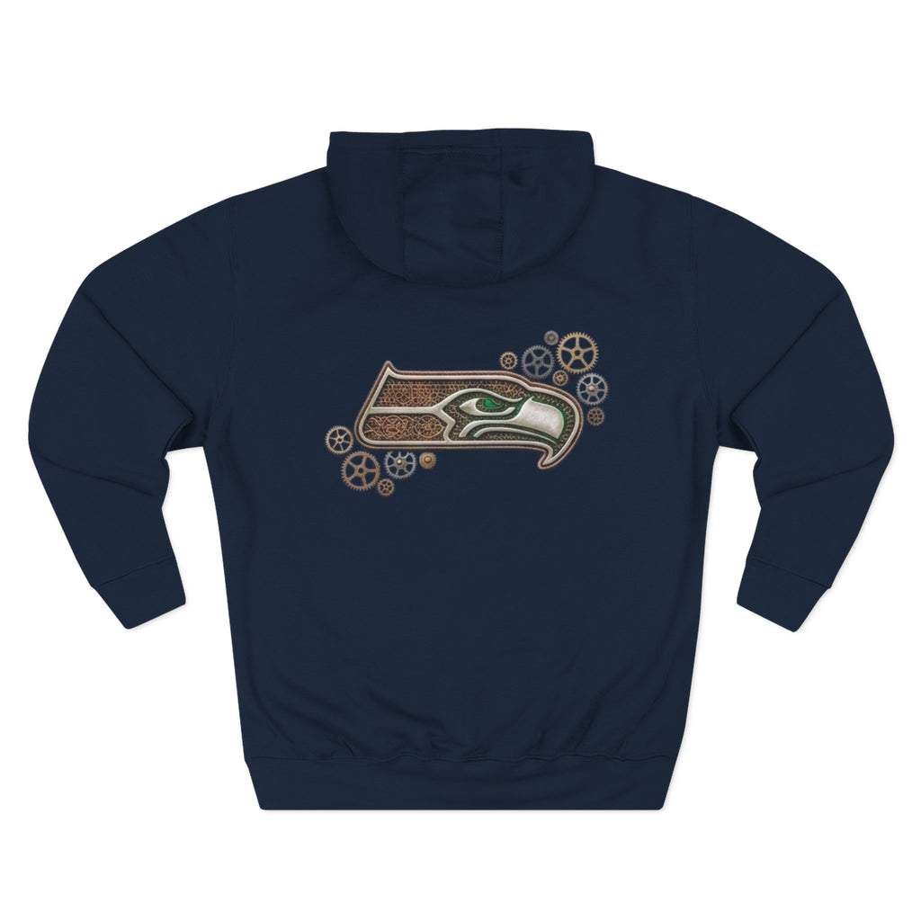 Seahawk Gear Hoodie — Vintage Seahawk Emblem with Gear Accents