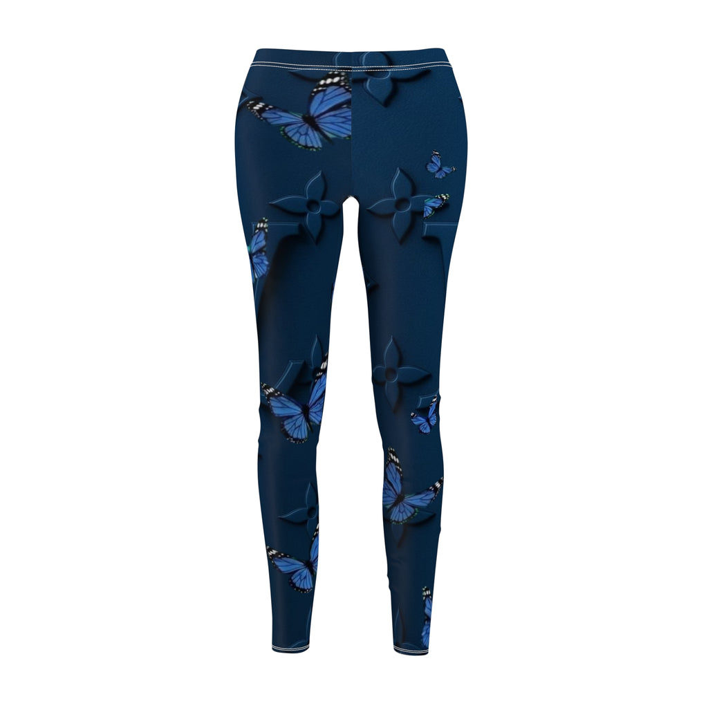 Blue Butterfly Monogram Leggings — Floral Luxe All-Over Print