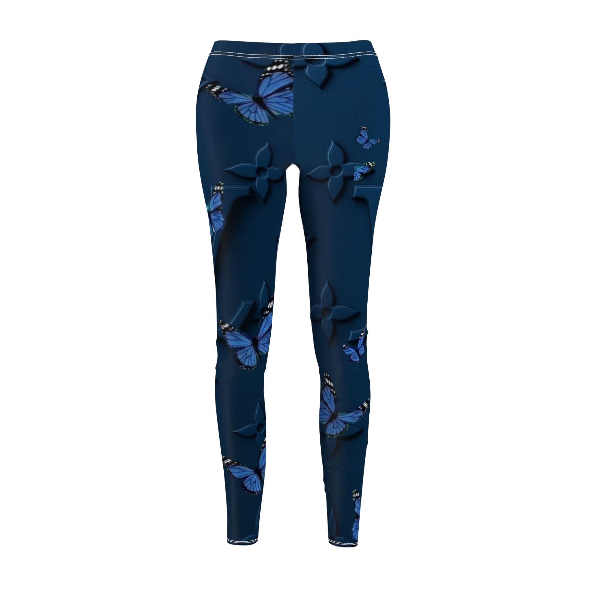 Blue Butterfly Monogram Leggings — Floral Luxe All-Over Print