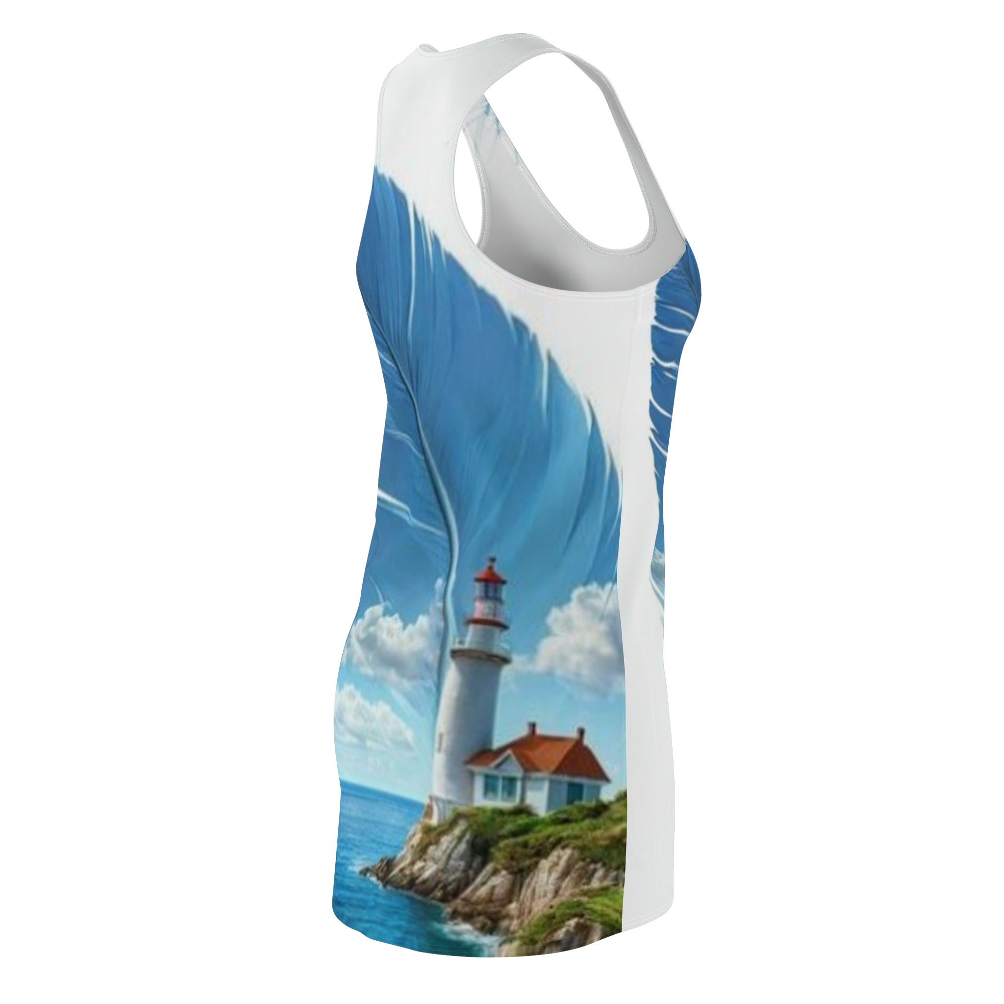 Racerback Dress - Coastal Lighthouse Feather Print AOP
