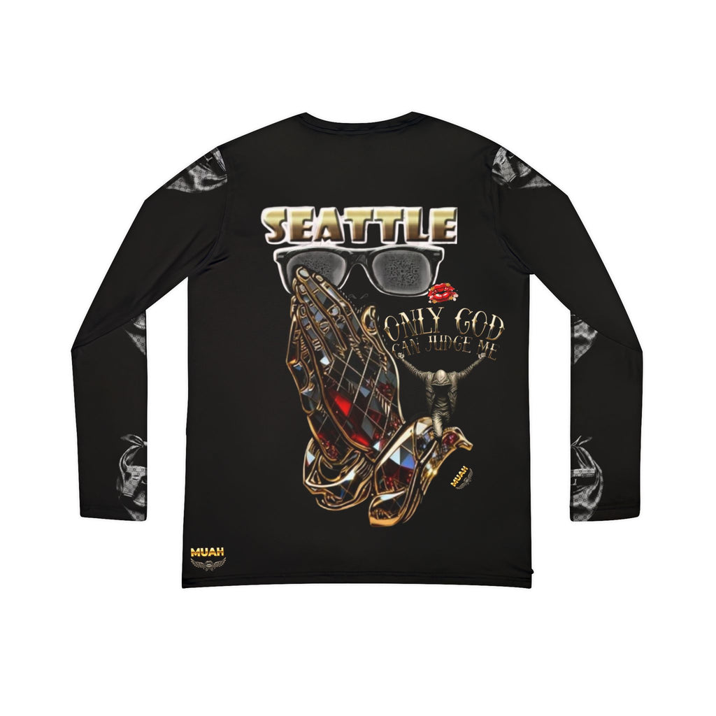 Seattle Prayer Hands & Gun Graphic Long Sleeve V-Neck Shirt