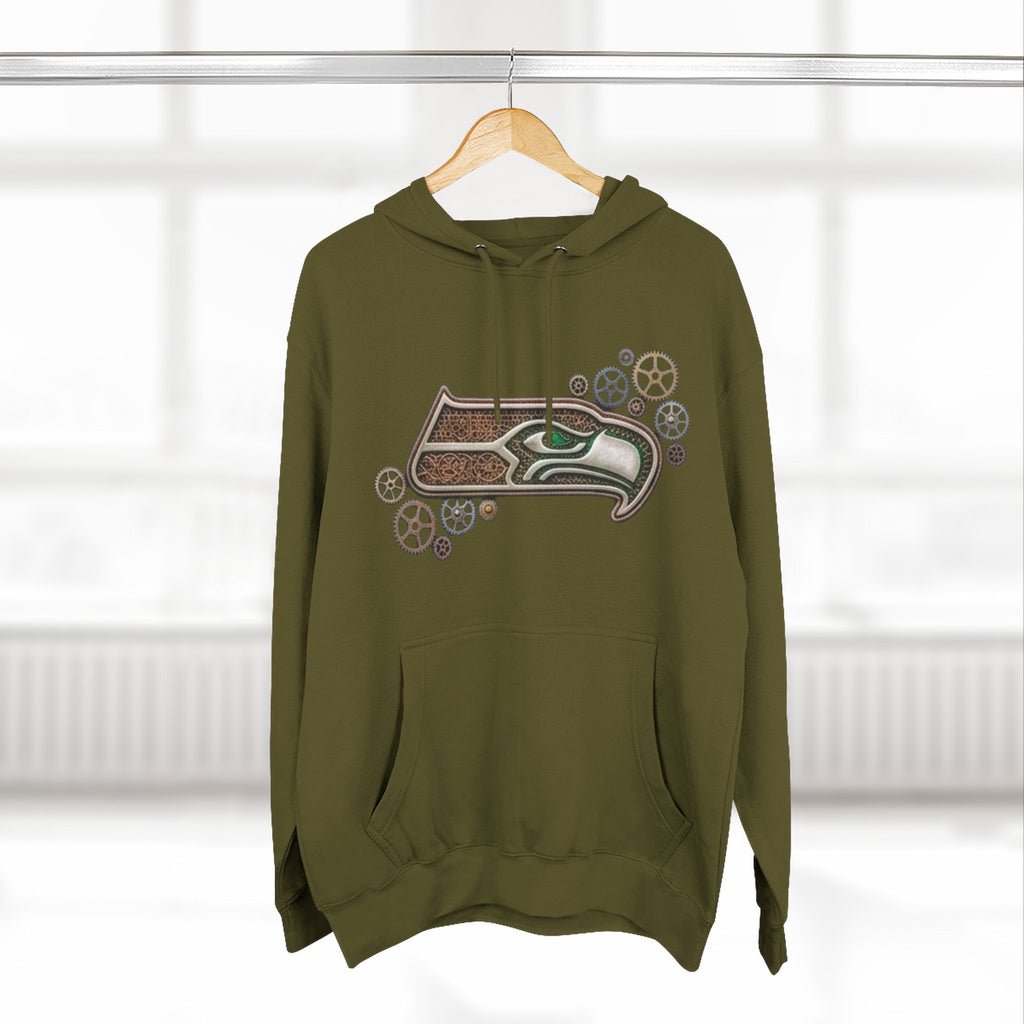 Seahawk Gear Hoodie — Vintage Seahawk Emblem with Gear Accents