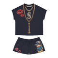 Seattle Mariners Inspired Women's Pajama Set — Cute Girl Mascot, Gold Necklace & Lip Print Sleepwear