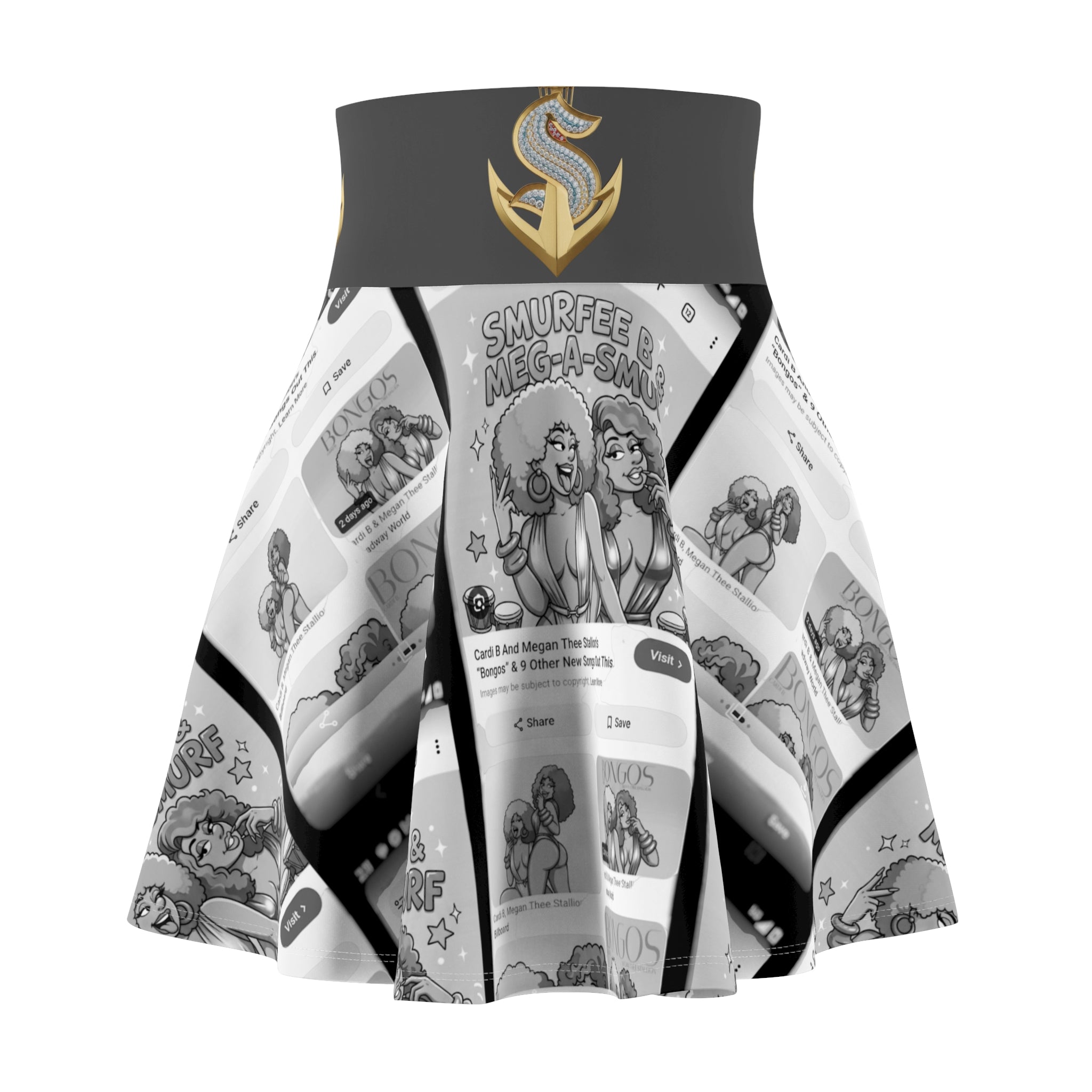Comic Panel Skater Skirt — Retro Black & White Illustration Print
