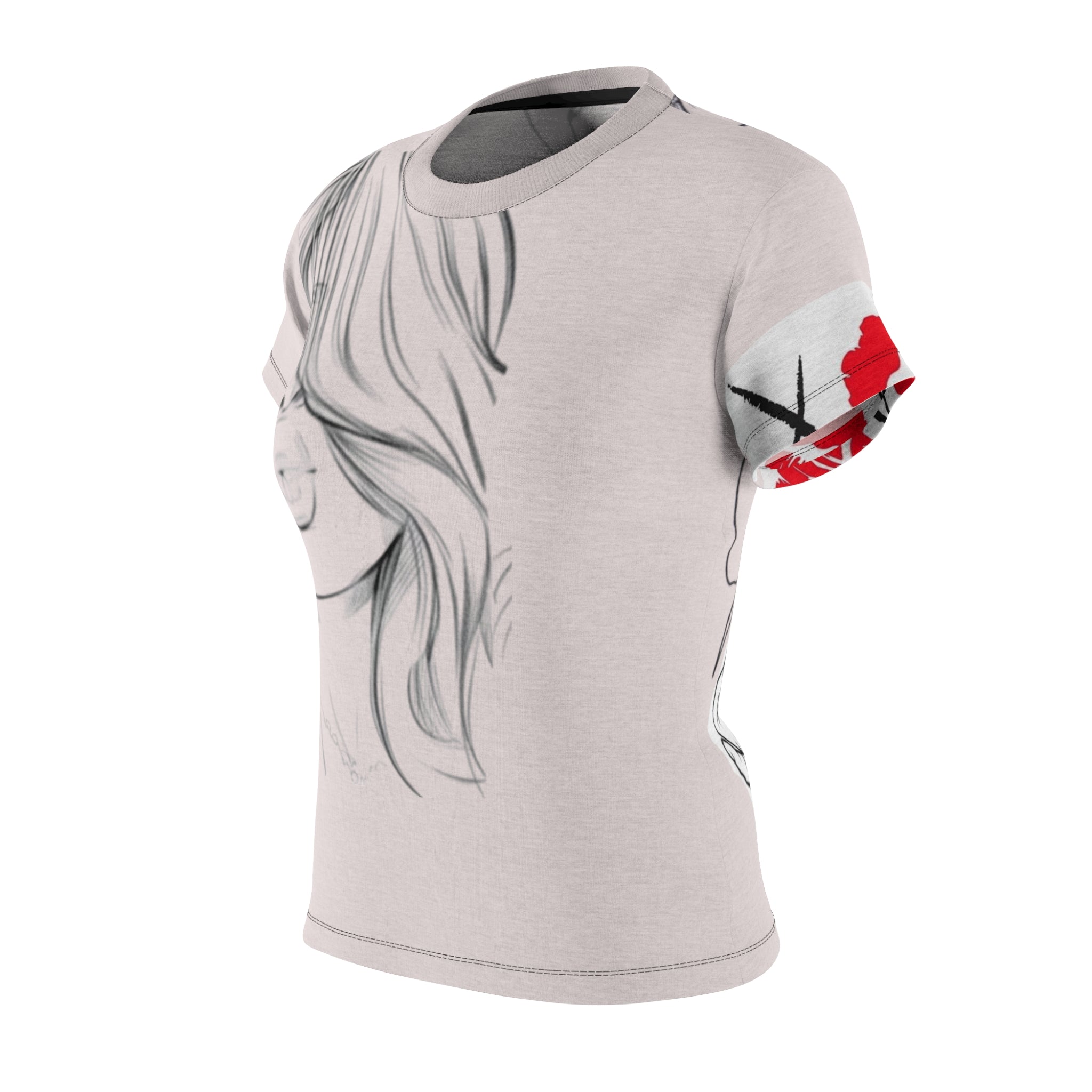 Women's Graphic Tee — Minimal Line Art Girl Design