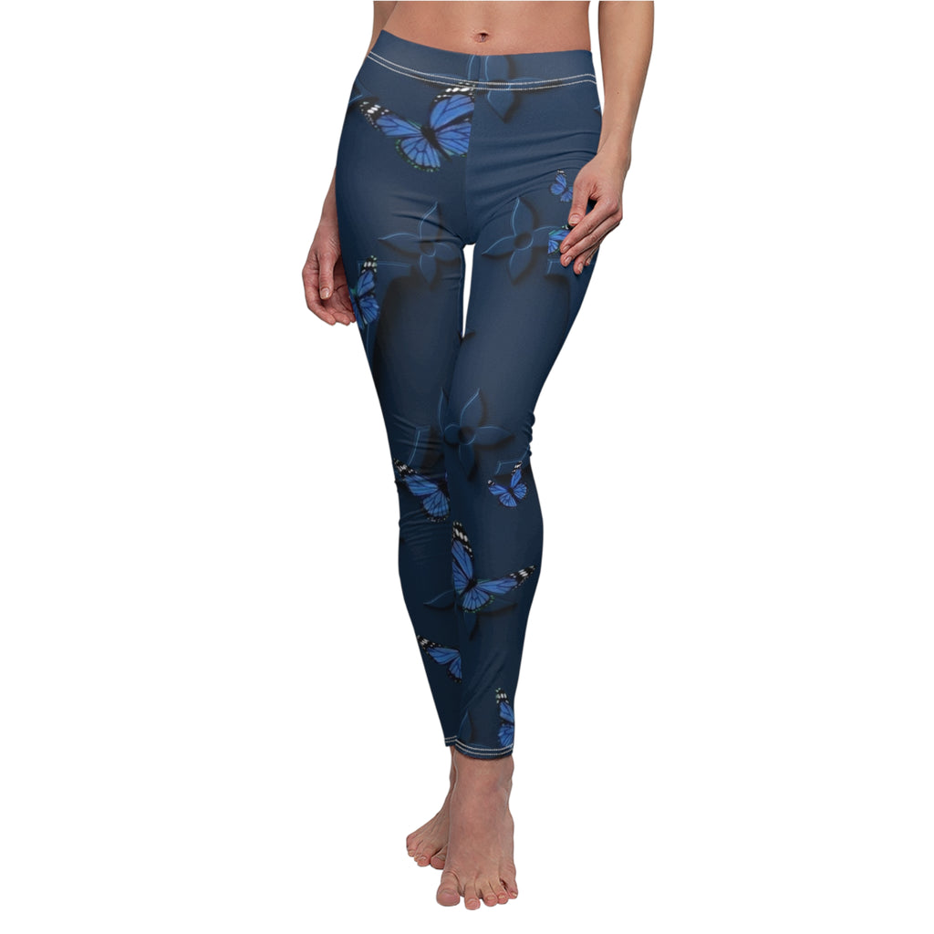 Blue Butterfly Monogram Leggings — Floral Luxe All-Over Print