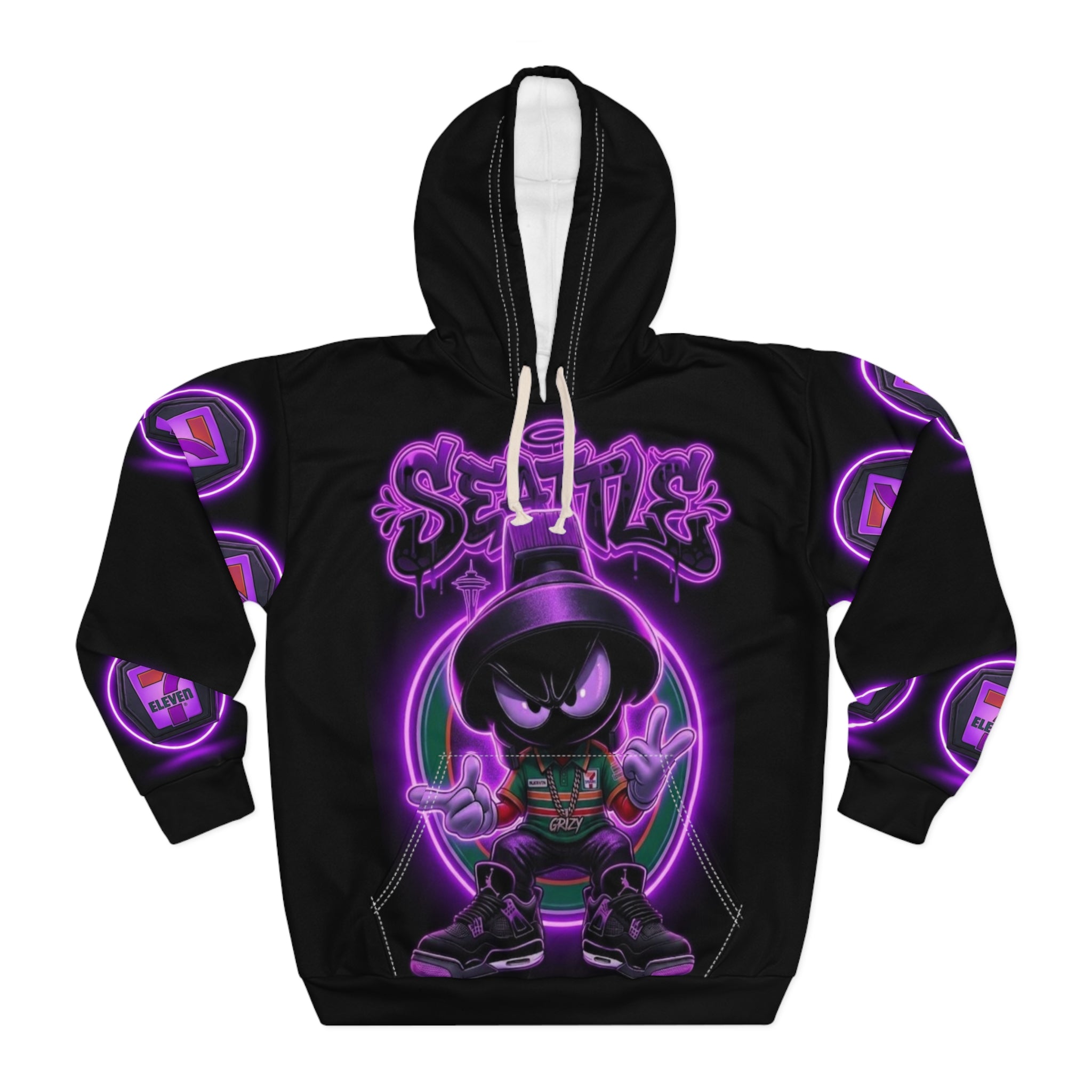 Hoodie - Neon 'Se7en' Streetwear Pullover with Glowing Mascot