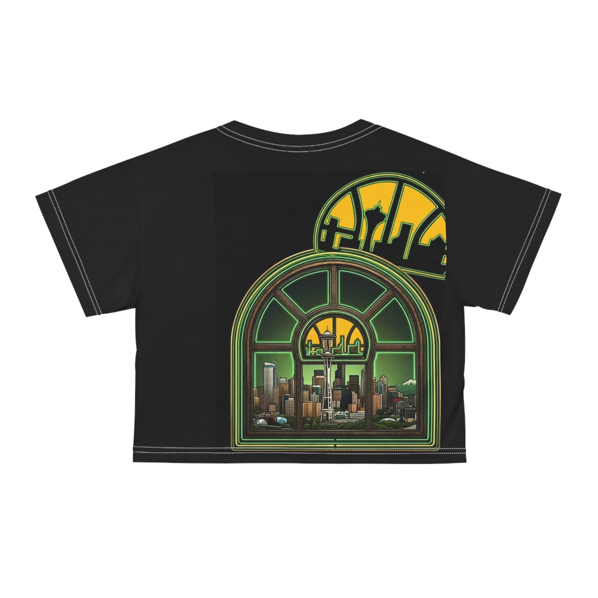 Umbrella City Crop Tee — Art Deco Skyline Graphic