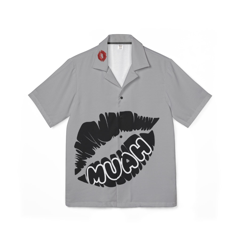 Hawaiian Camp Shirt — Bold Kiss 'MUÂH' Graphic
