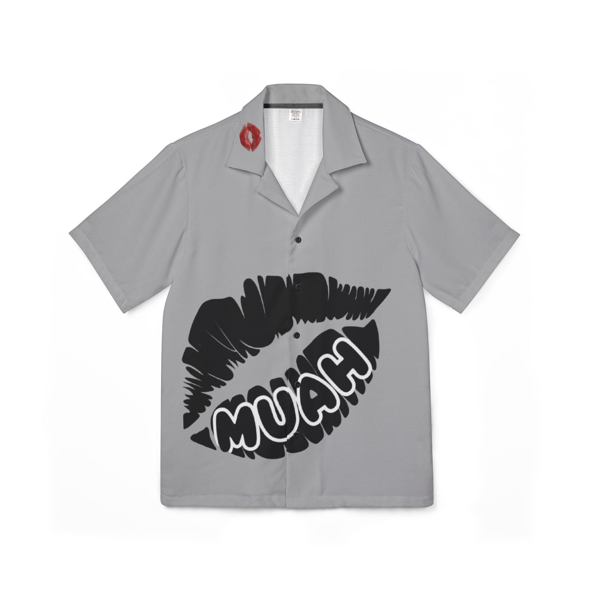 Hawaiian Camp Shirt — Bold Kiss 'MUÂH' Graphic