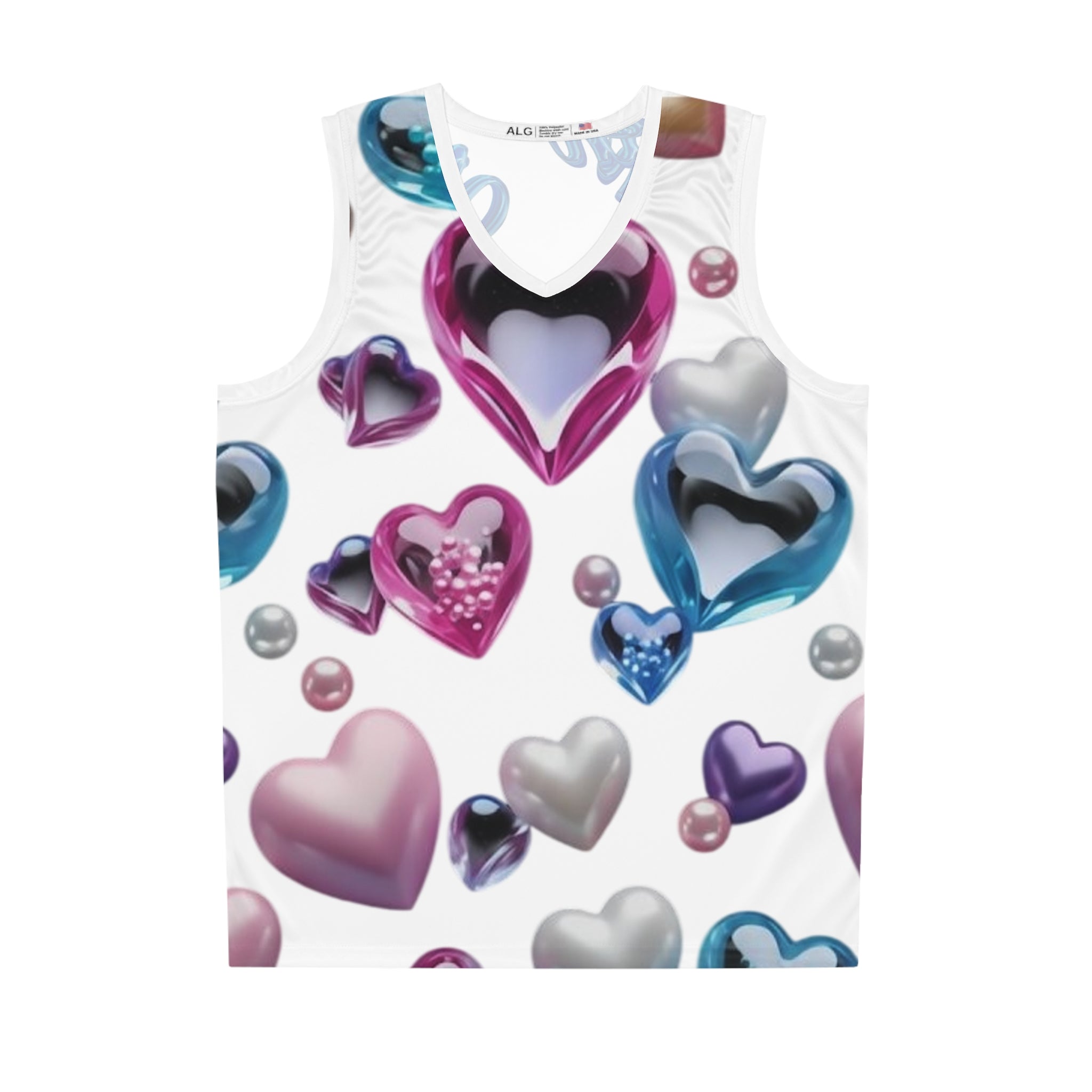 Heart Bubble Basketball Jersey — Pastel Hearts All-Over Print
