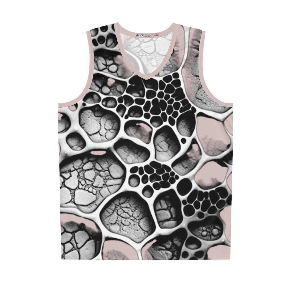 Abstract Bubble Pattern Basketball Jersey — Pink & Gray All-Over Print