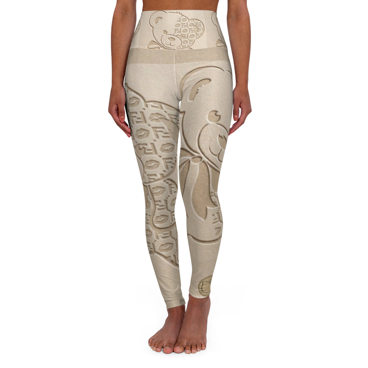 Beige Embossed Teddy High-Waist Yoga Leggings