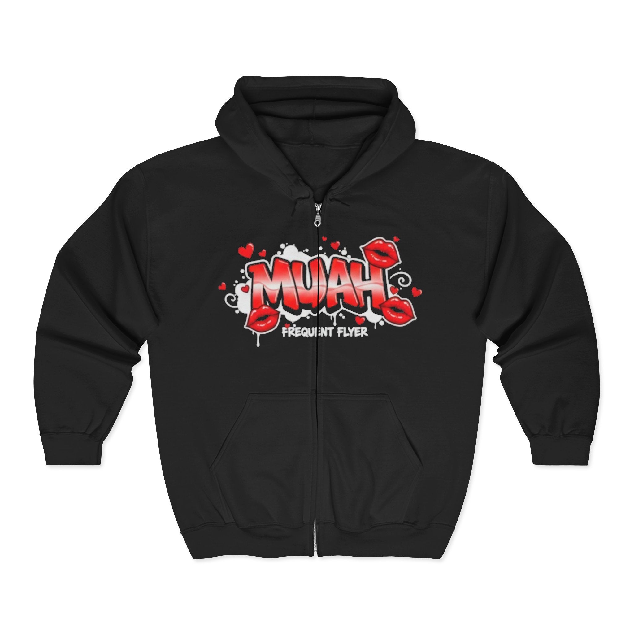 Muah Graffiti Zip Hoodie — 'Muah' Lip Kiss Streetwear Sweatshirt