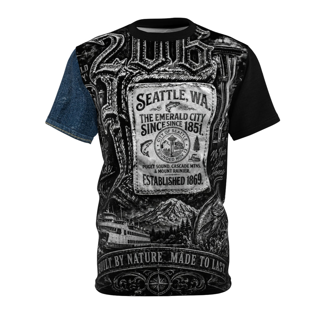 Seattle Vintage Label Tee — Emerald City Established 1869 Cut & Sew Shirt