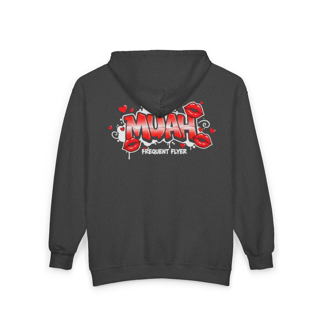 Muah Graffiti Zip Hoodie — 'Muah' Lip Kiss Streetwear Sweatshirt