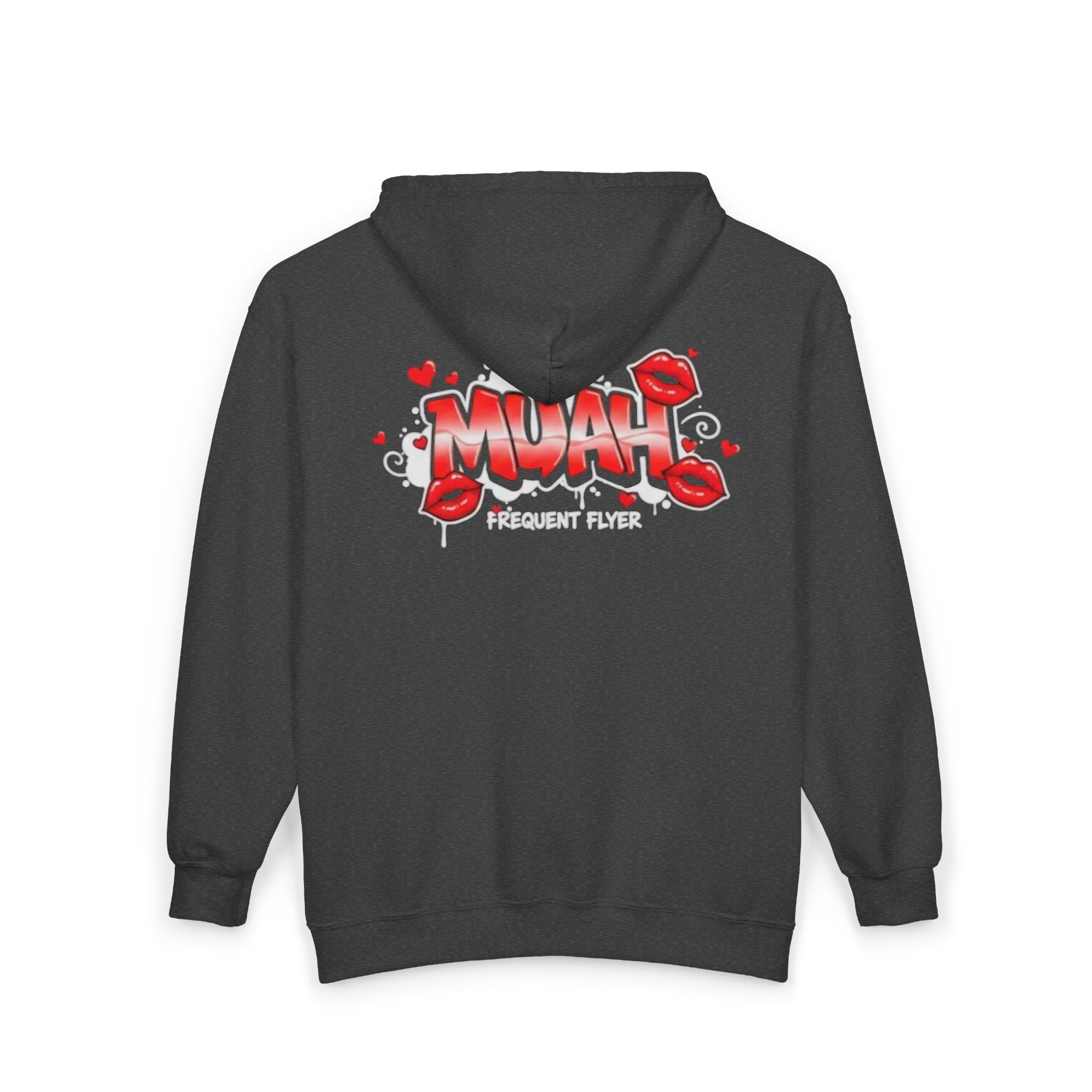 Muah Graffiti Zip Hoodie — 'Muah' Lip Kiss Streetwear Sweatshirt