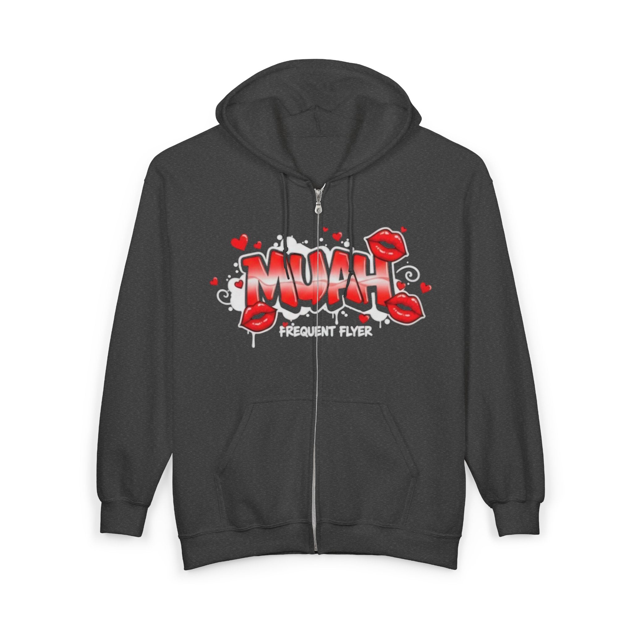 Muah Graffiti Zip Hoodie — 'Muah' Lip Kiss Streetwear Sweatshirt