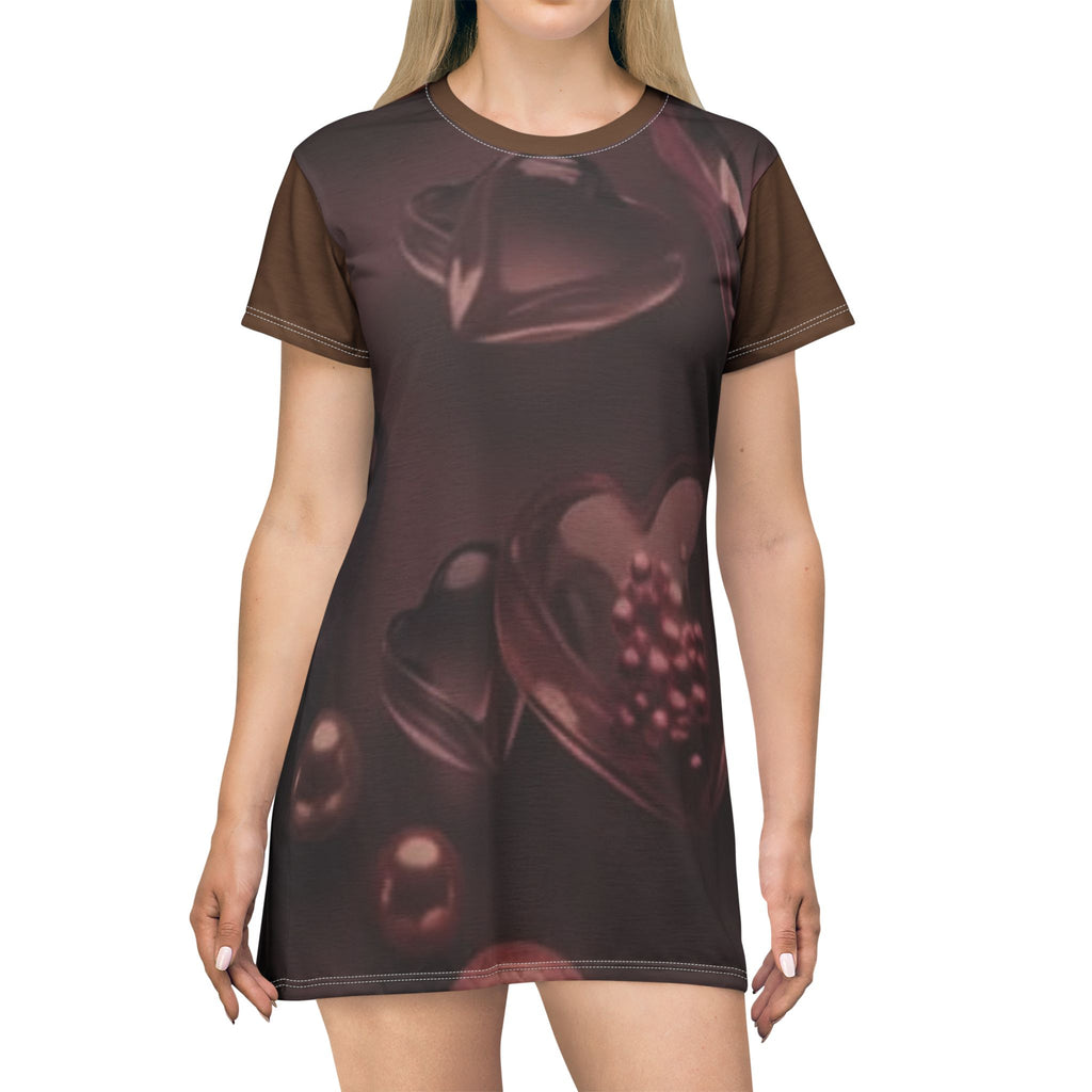 Heart Chocolate All-Over Print T-Shirt Dress — Romantic Valentine’s Day Dress