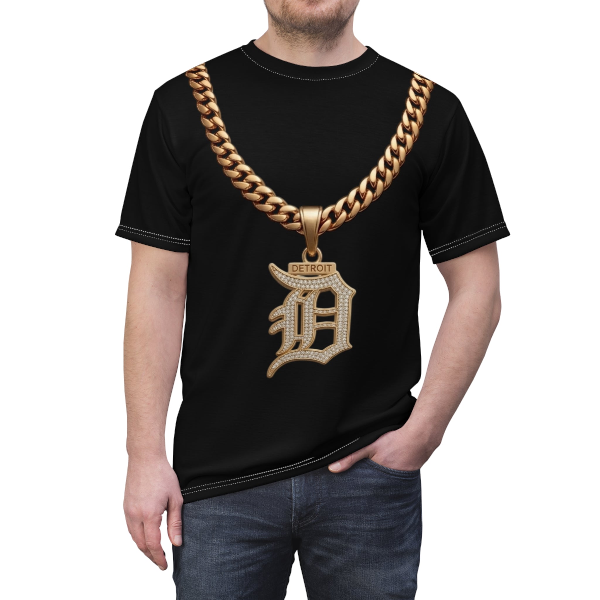 Detroit D Pendant Tee — Black Gold Necklace Graphic T-Shirt