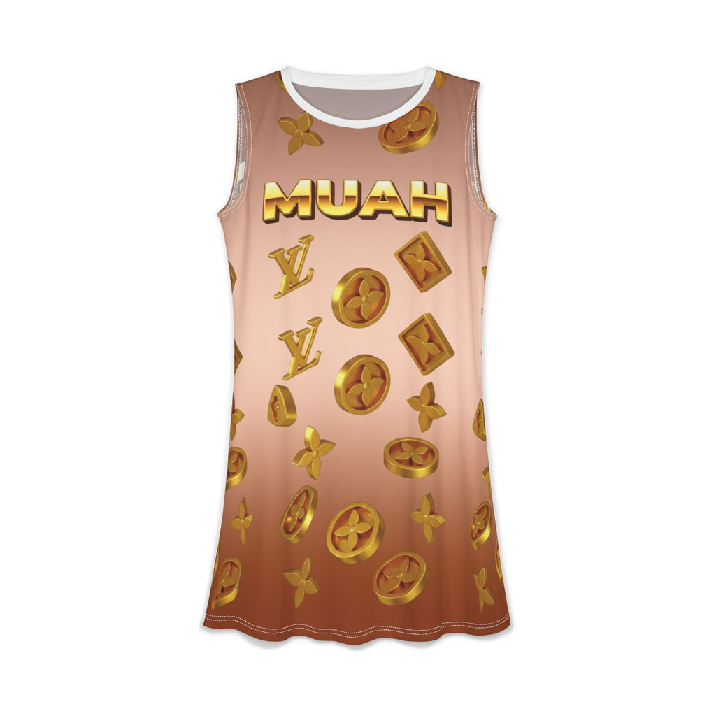 Muah Gold Monogram Dress — Women's Casual AOP Sleeveless Shift