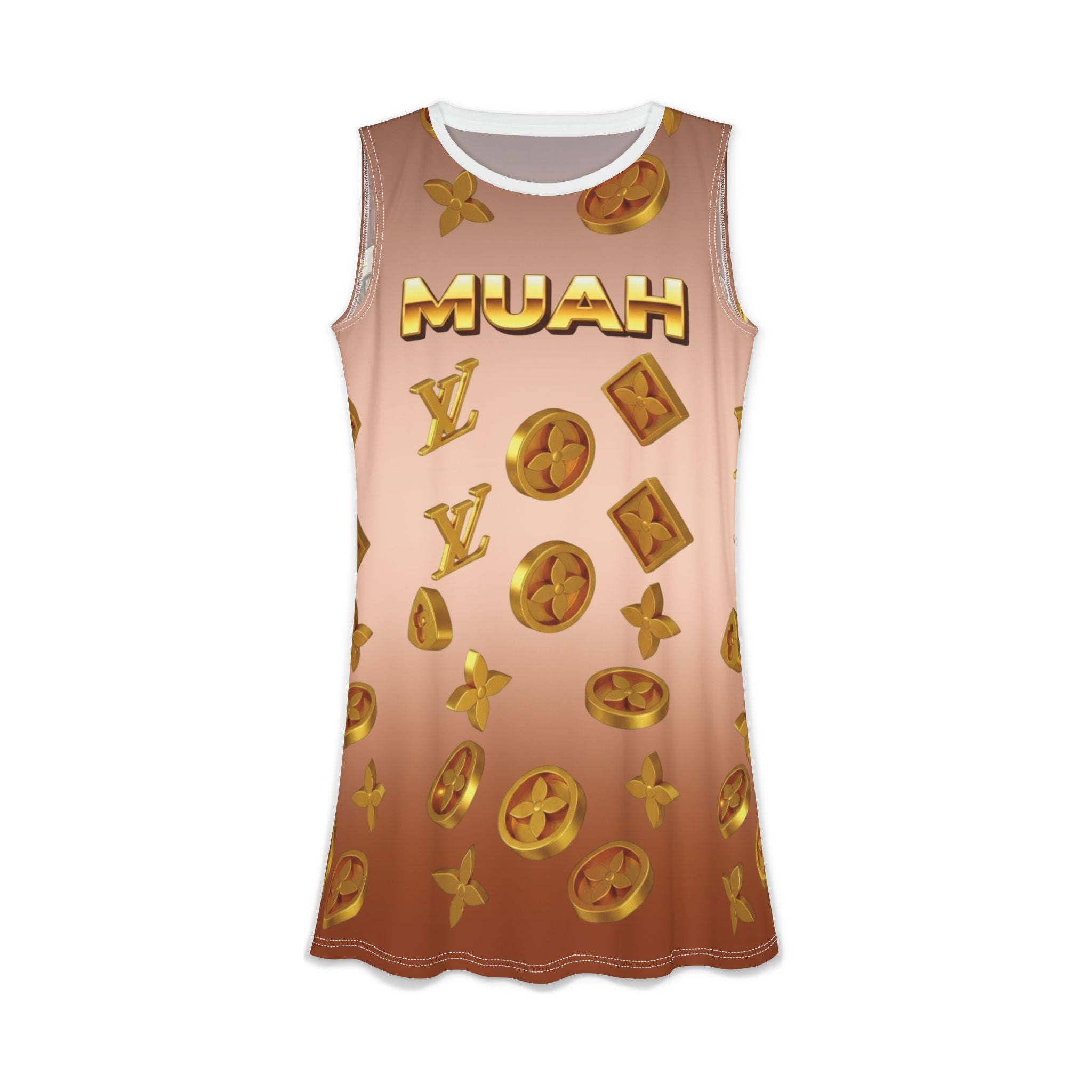 Muah Gold Monogram Dress — Women's Casual AOP Sleeveless Shift
