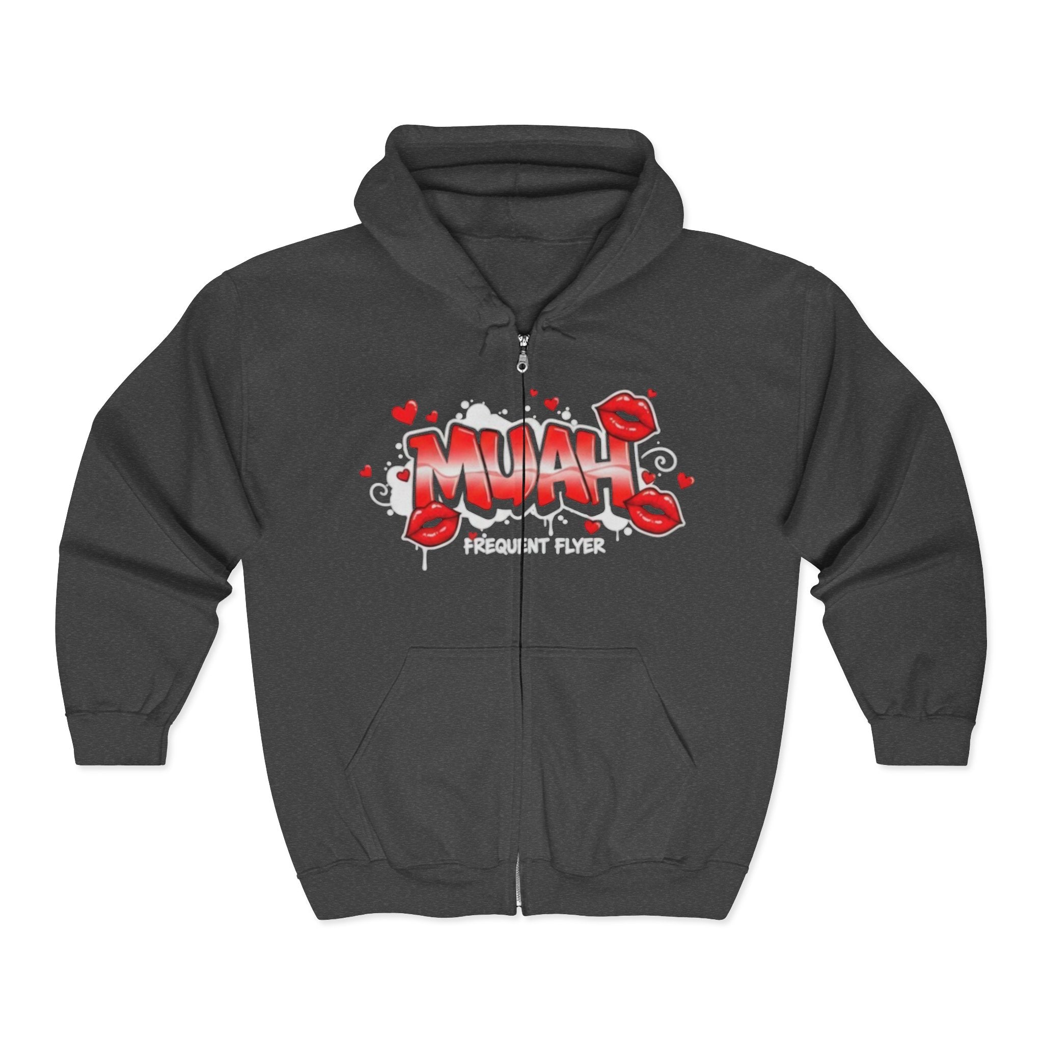 Muah Graffiti Zip Hoodie — 'Muah' Lip Kiss Streetwear Sweatshirt