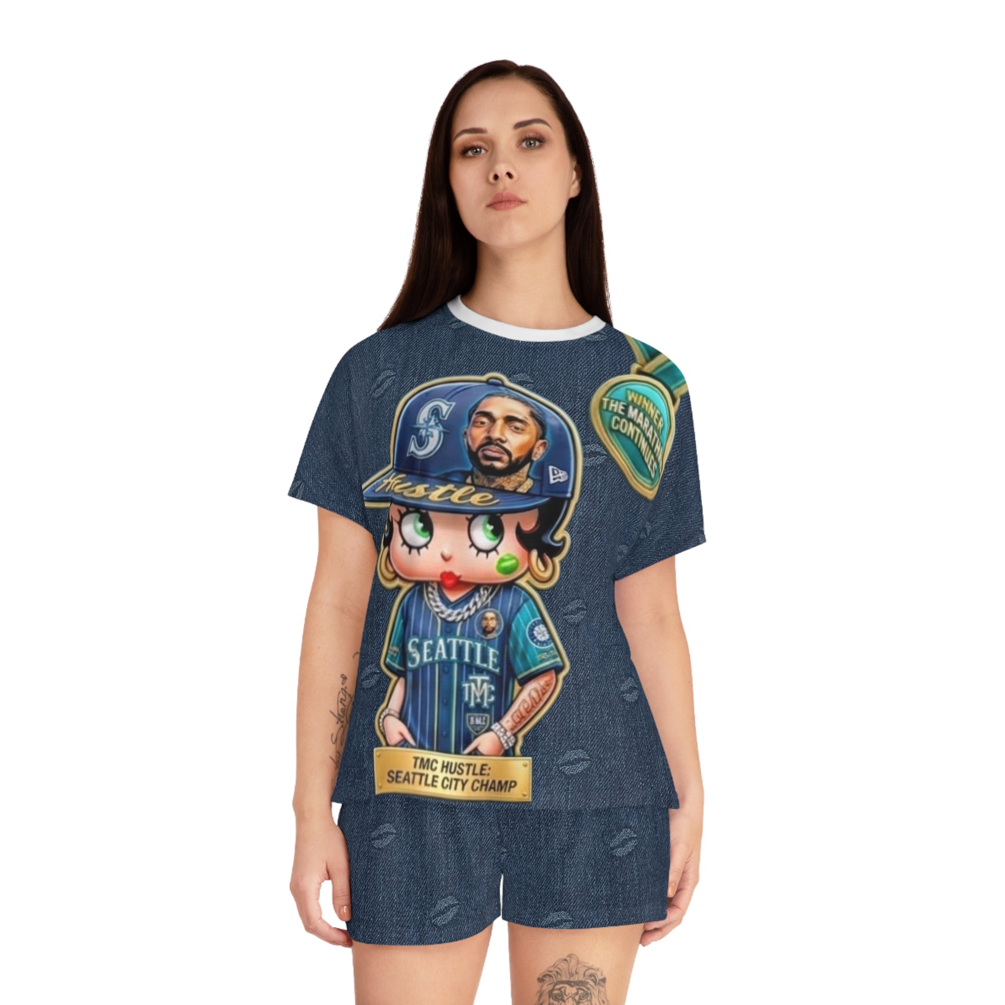 Betty Boop Seattle Hustle Denim-Print Women’s Short Pajama Set