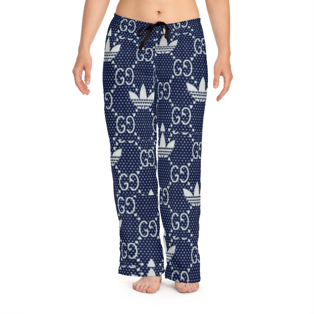Women's Lounge Pants — Navy Monogram Logo Print Pajama Bottoms