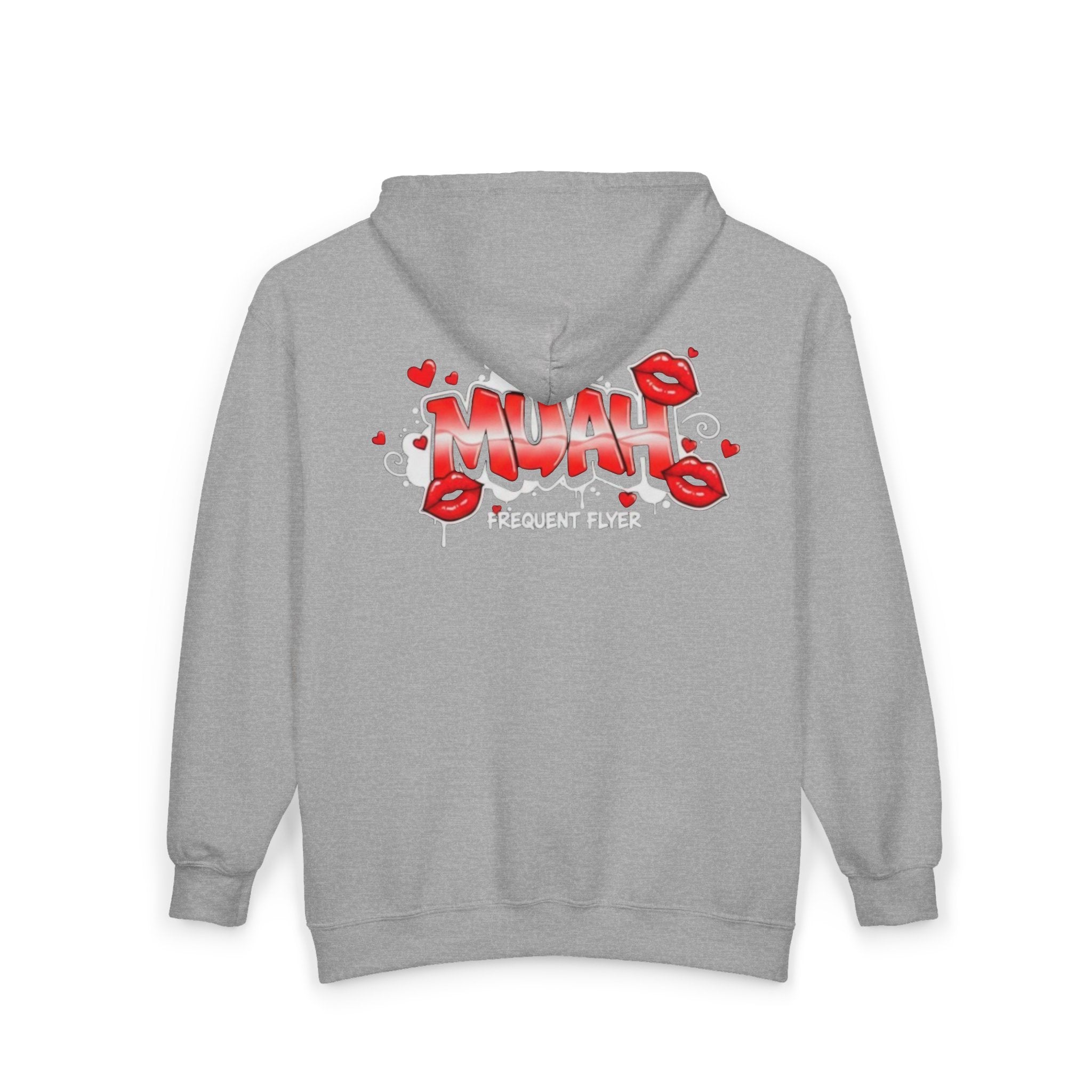 Muah Graffiti Zip Hoodie — 'Muah' Lip Kiss Streetwear Sweatshirt